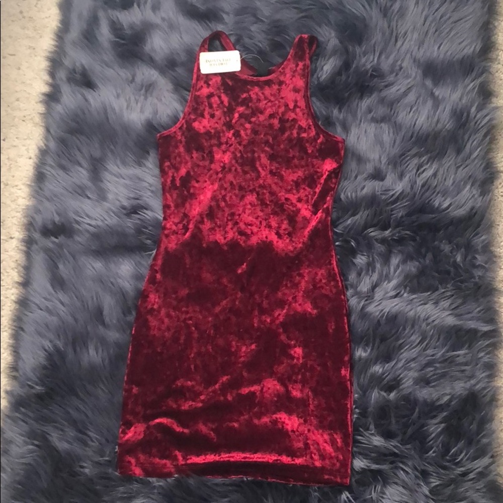 Red crushed velvet dress